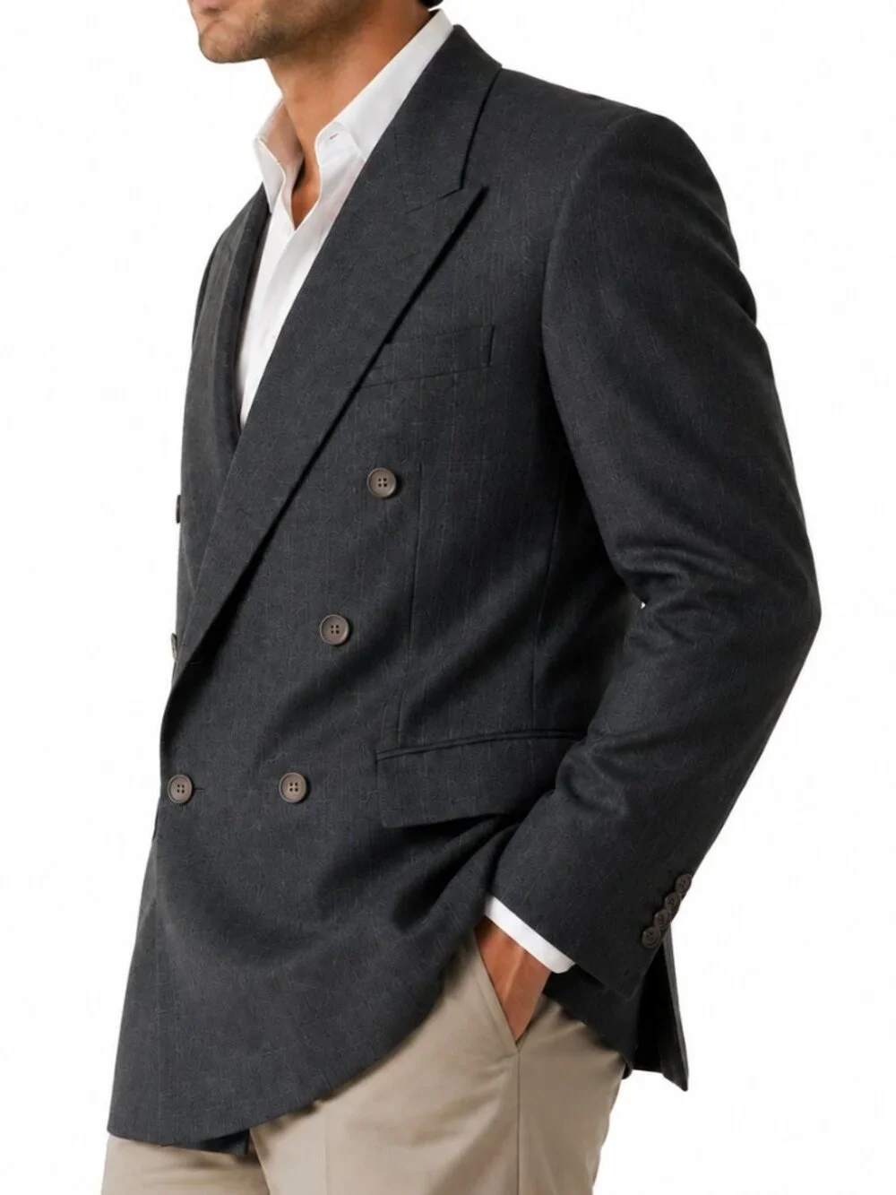 Vintage AQUASCUTUM OF LONDON Double Breasted Gray 100% Wool Blazer Jacket
